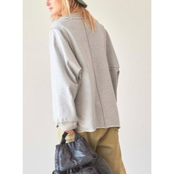 NWT Free People Gray Slouchy Crew Neck Sweater| Coastal Grandmother Quiet Luxury - Picture 7 of 16